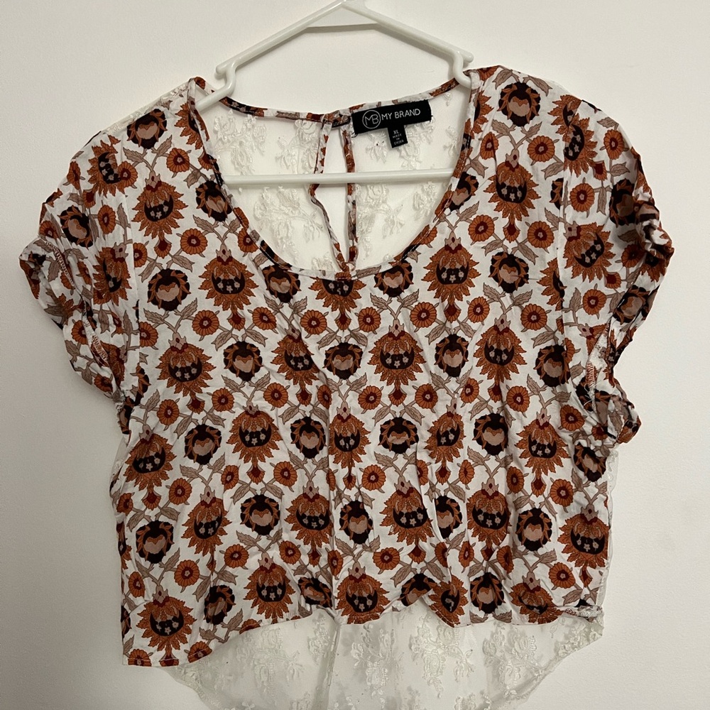 Floral Print Crop Top - Brown